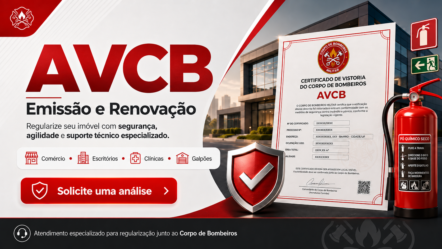 Engenheiro avaliando medidas de segurança contra incêndio para AVCB em galpão ou imóvel comercial em Sertãozinho